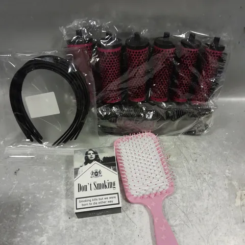 APPROXIMATELY 7 ASSORTED HEALTH & BEAUTY PRODUCTS TO INCLUDE HAIR BAND, ROLLERS, HAIR BRUSH ETC 