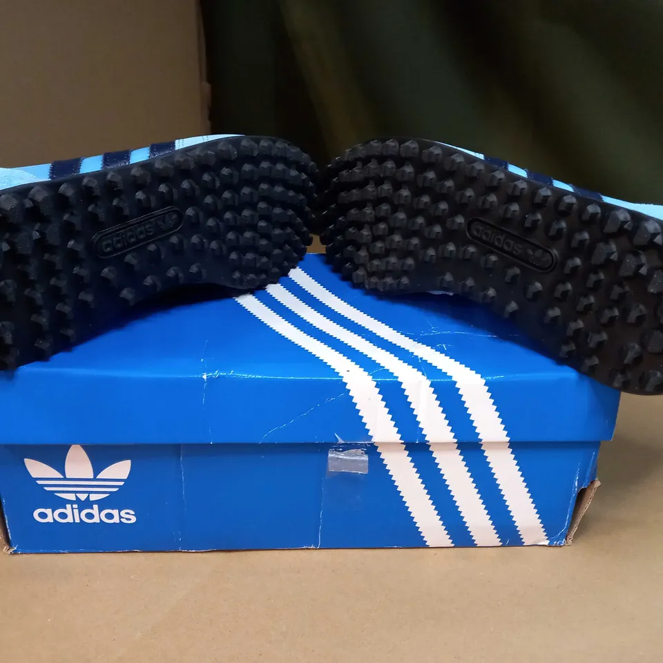 BOXED PAIR OF ADIDAS POWDER BLUE TRAINERS SIZE 9.5