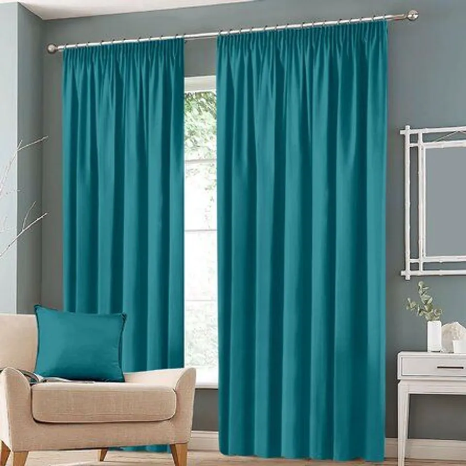 BAGGED EILIANA PENCIL PLEATED BLACKOUT THERMAL CURTAINS- TEAL 46" X 54"APPROXIMATELY 