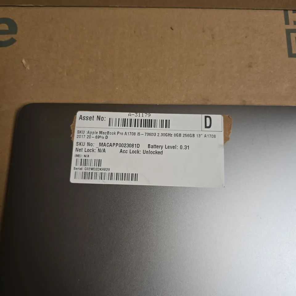 APPLE MACBOOK PRO 13" A1708 – I5-7360U, 2.3GHZ, 8GB RAM, 256GB SSD, SPACE GREY