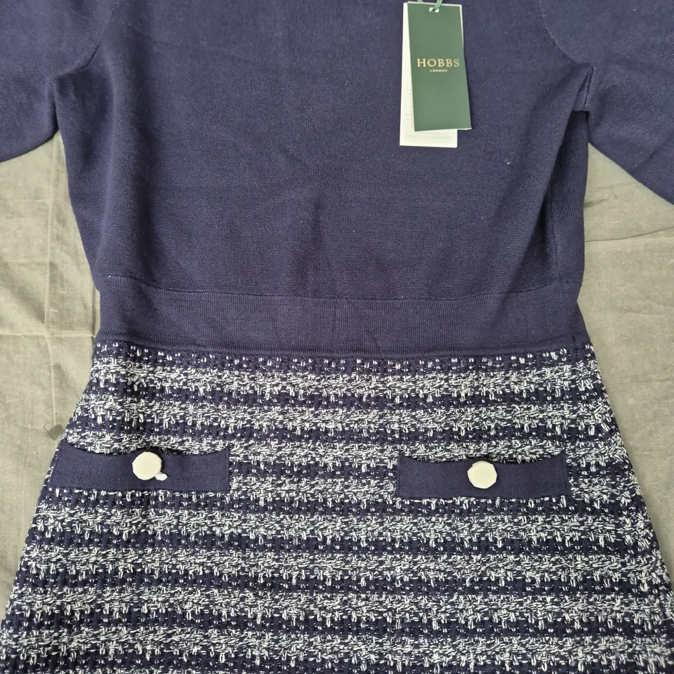 HOBBS AUDRA KNITTED DRESS IN MIDNIGHT/IVORY SIZE UK 8