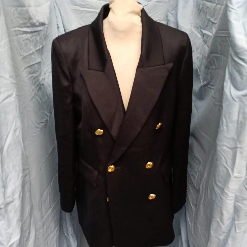 HOLLAND COOPER KENSINGTON DOUBLE BREASTED IN BLACK/NAVY TWILL - SIZE 14