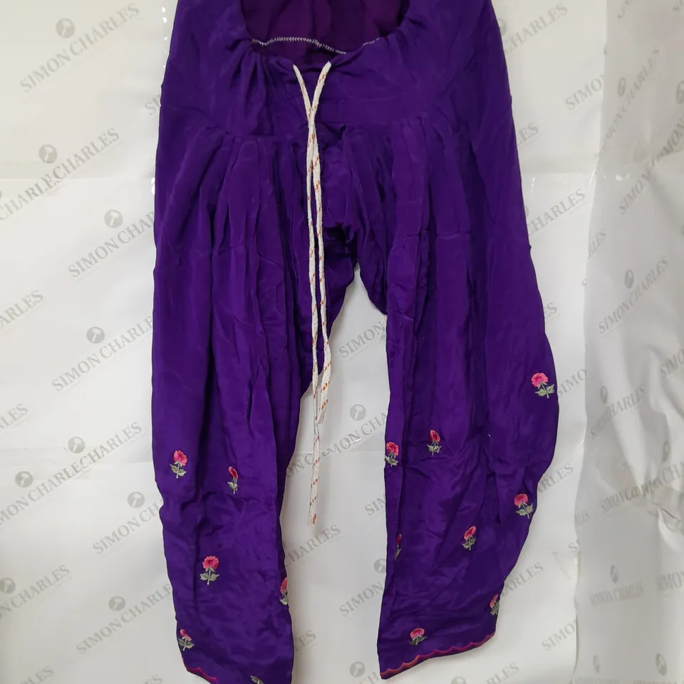 UNBRANDED 3-PIECE EMBROIDERED SET TOP, TROUSERS AND SHAWL IN PURPLE ONE SIZE