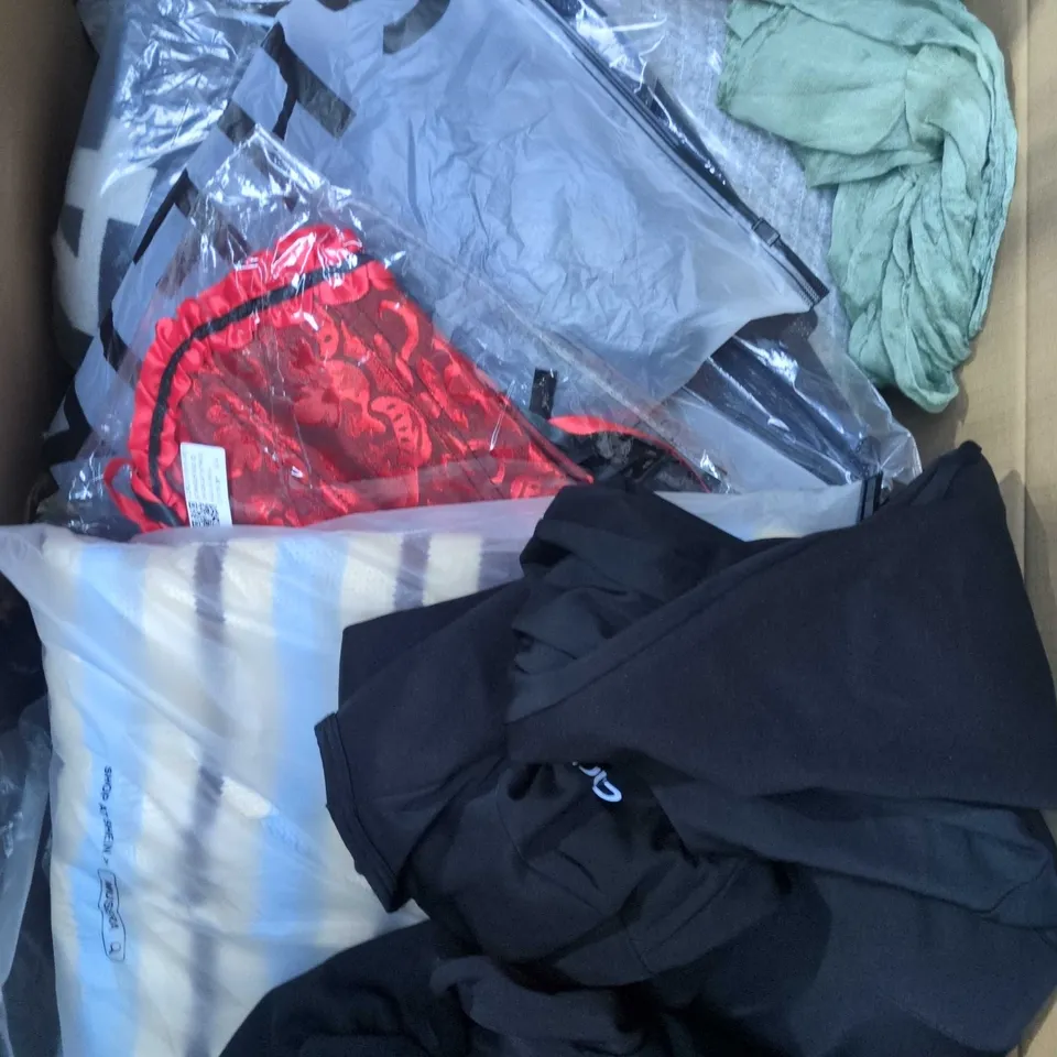 APPROXIMATELY 20 ASSORTED CLOTHING PRODUCTS IN VARIOUS STYLES & SIZES TO INCLUDE JACKETS, T-SHIRTS, DRESSES ETC