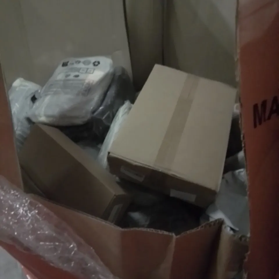 PALLET OF ASSORTED ITEMS TO INCLUDE, BABY CHANGING BAGS, PET STAIRS, PET BEDS, WRAPPING PAPER, WASTE BIN,