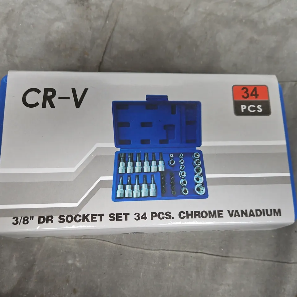 3/8" Drive Socket Set, 34 Piece Chrome Vanadium (CR-V)