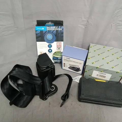 APPROXIMATELY 8 ASSORTED VEHICLE PARTS & ACCESORIES TO INCLUDE REUSABLE DEHUMIDIFIER, WHEEL BEARING KIT, SEATBELT UNIT, ETC