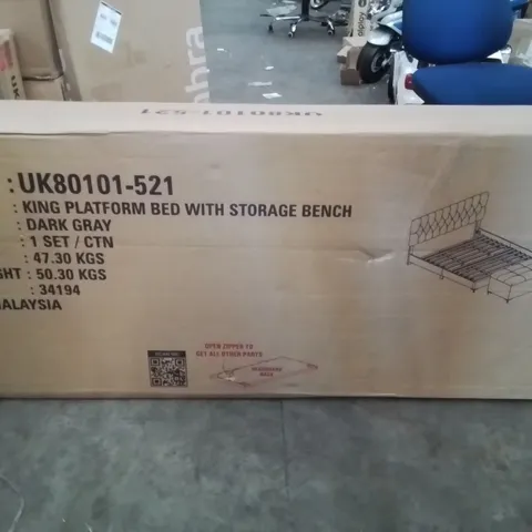 BRAND NEW KING PLATFORM BED WITH STORAGE BENCH  -DARK GREY-