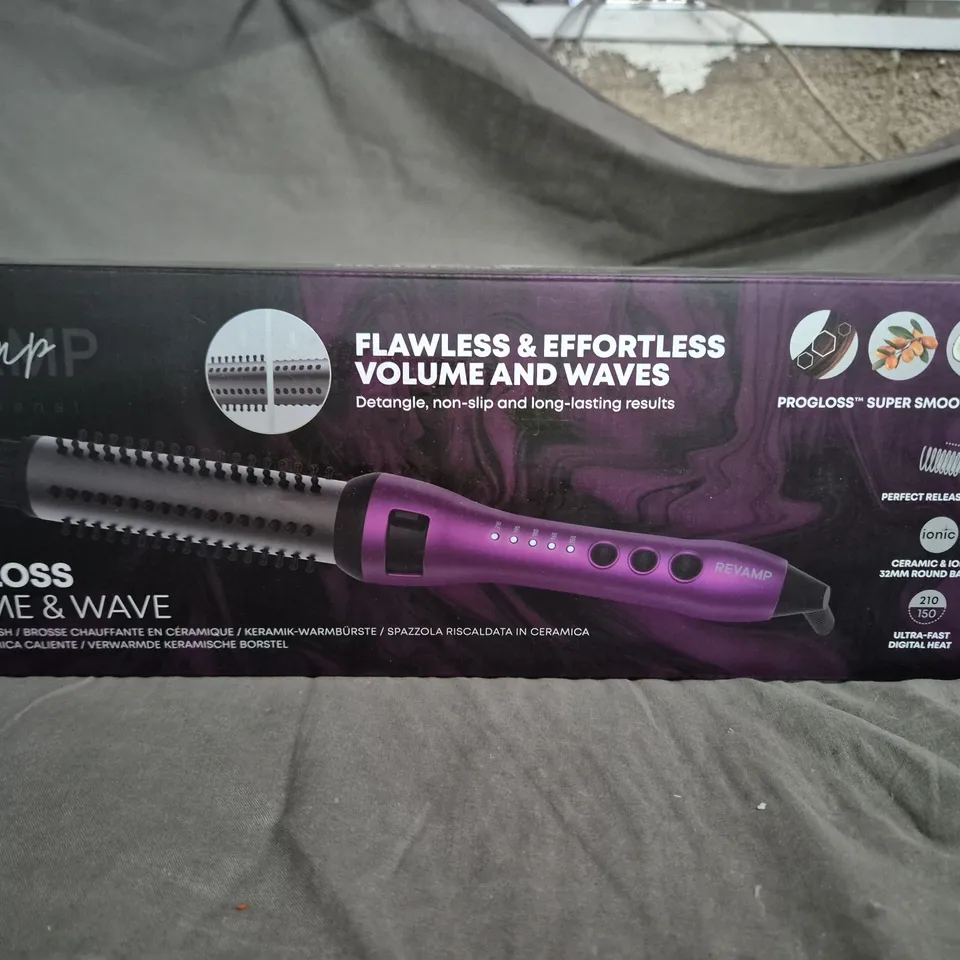 REVAMP PROGLOSS VOLUME & WAVE 32MM CERAMIC IONIC ROUND BARREL HAIR BRUSH – PURPLE (BOXED)