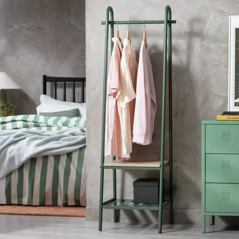 BOXED HABITAT TURNER SINGLE CLOTHES RAIL - GREEN (1 BOX)
