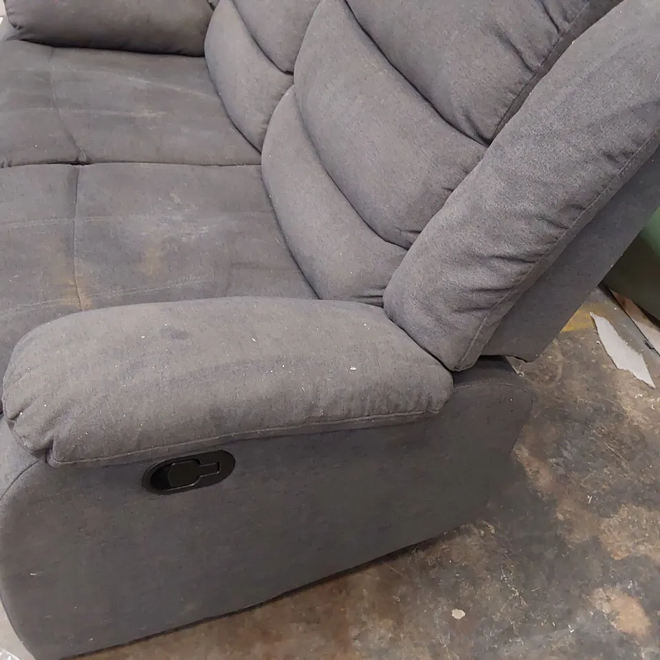 DESIGNER 2 SEATER GREY FABRIC RECLINING SOFA