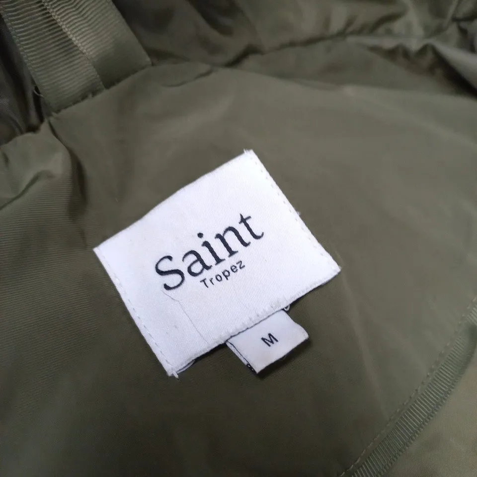 SAINT TROPEZ WOMEN'S PADDED SLEEVELESS HOODED COAT – OLIVE GREEN, UK SIZE M