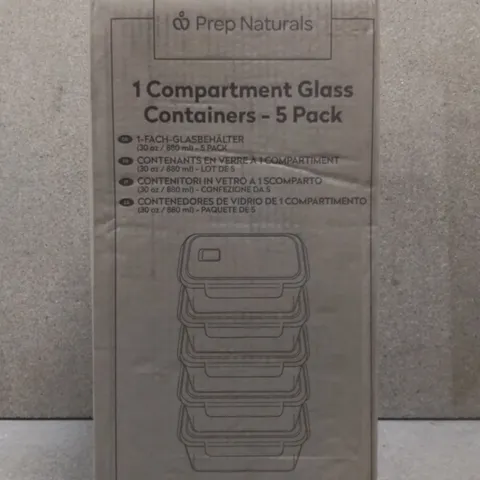 BOXED PREP NATURALS 1 COMPARTMENT GLASS CONTAINERS - 5 PACK