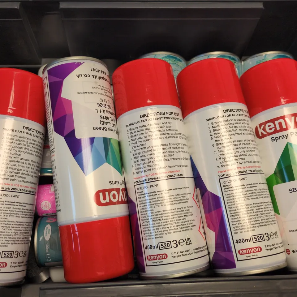 APPROXIMATELY 15 ASSORTED AEROSOLS TO INCLUDE KENYON SPRAY PAINT, LYNX DARK TEMPTATION, ANTI BACTERIAL FOGGER, ETC - COLLECTION ONLY