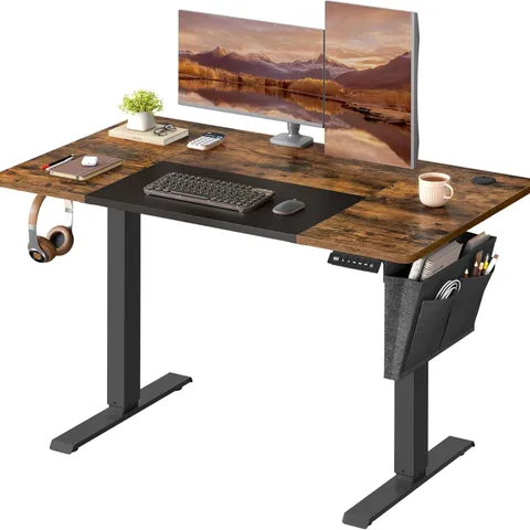BOXED VASAGLE ELECTRIC STANDING DESK, 60×120×(72-120)CM, 4 MEMORY HEIGHTS, STORAGE POCKET, RUSTIC BROWN AND MATTE BLACK