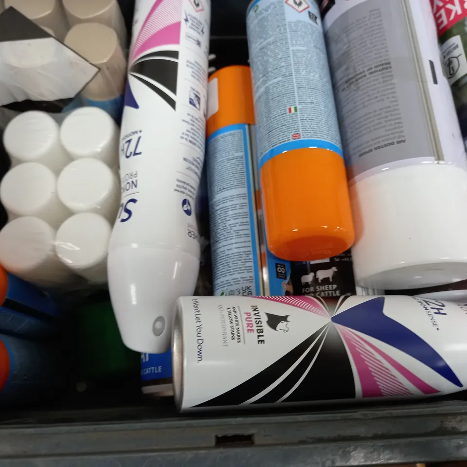 BOX OF APPROX 20 ASSORTED AEROSOLS TO INCLUDE - SURE DEODORANT - AGRIMARK FOR SHEEP - AIR DUSTER ECT