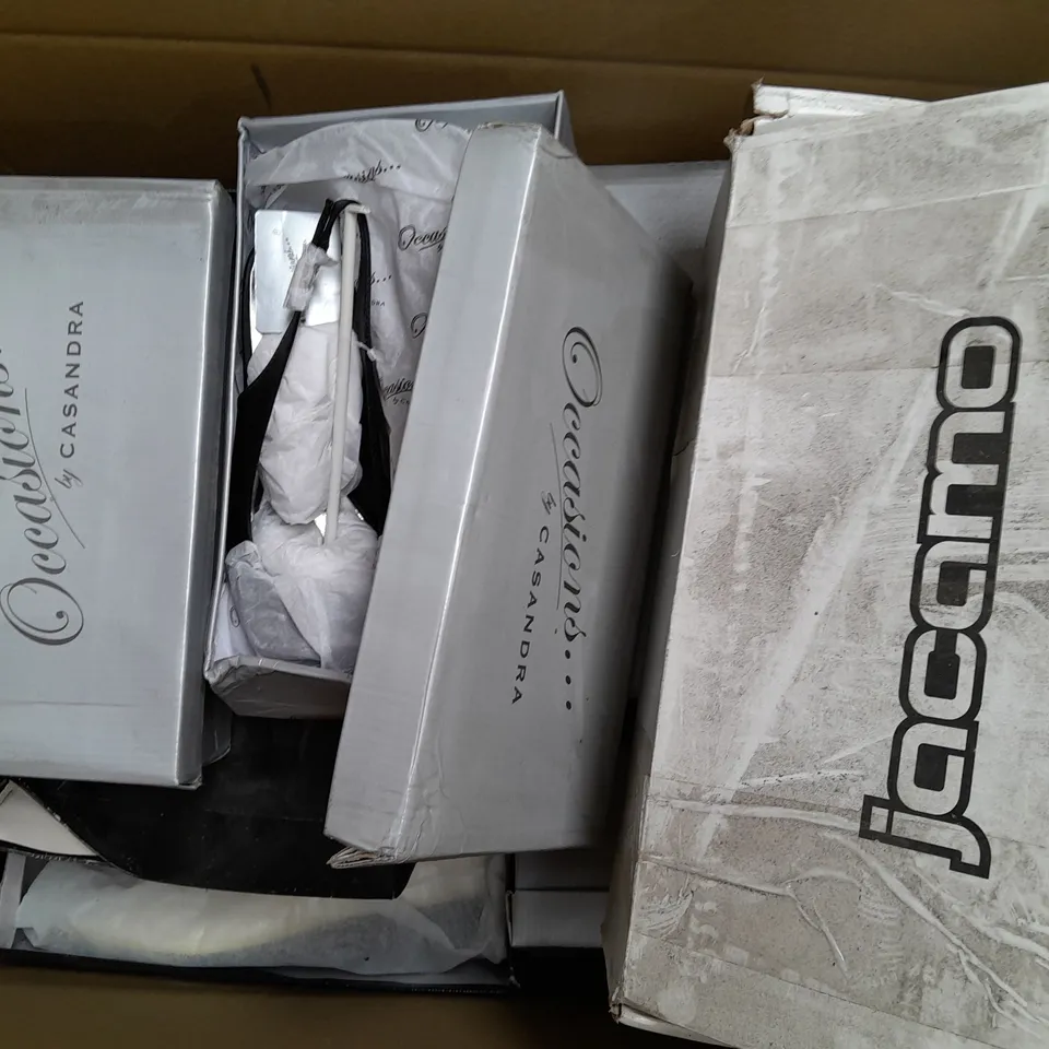 BOX OF APPROX 10 ASSORTED SHOES IN VARIOUS COLOURS & SIZES 