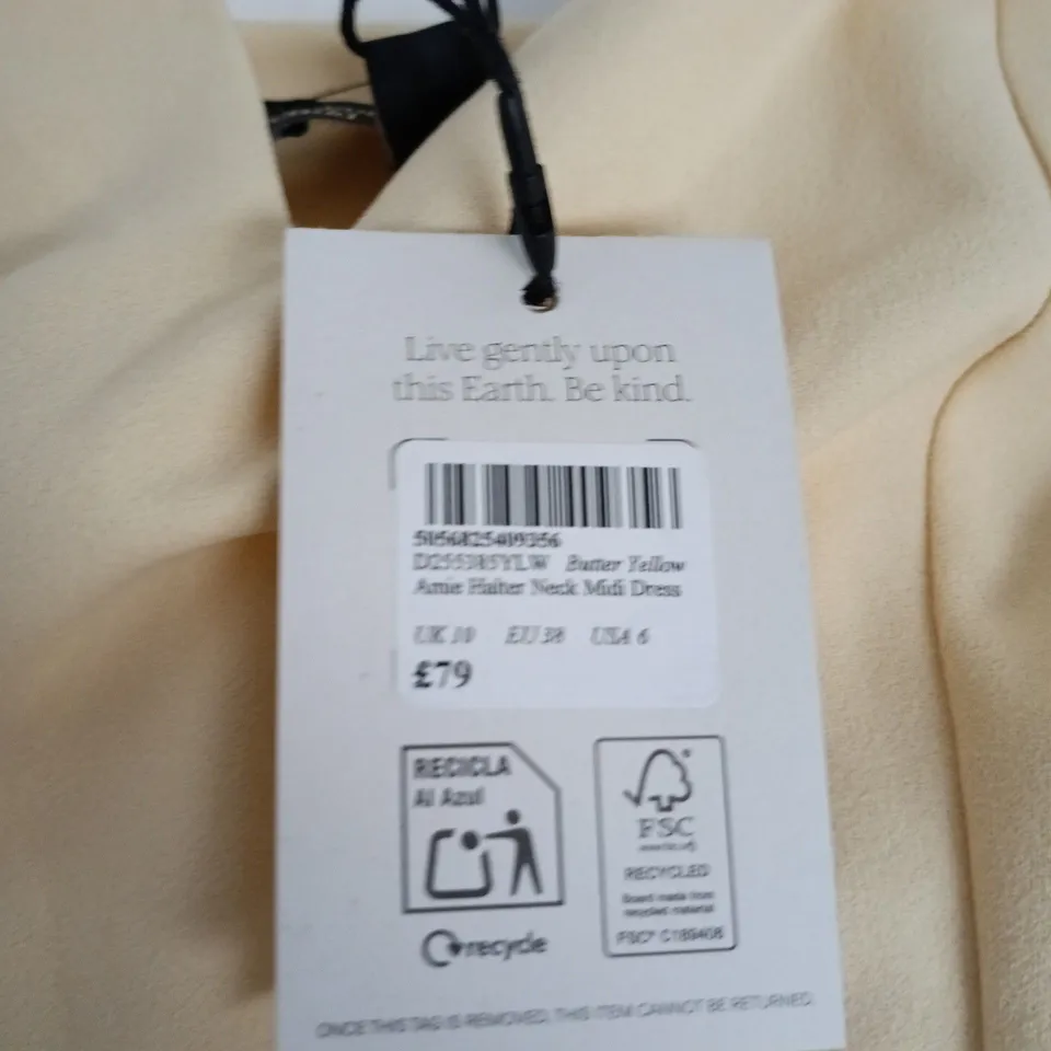 NOBODY’S CHILD BUTTER YELLOW MIDI DRESS – UK 10 (EU 38 / US 6)