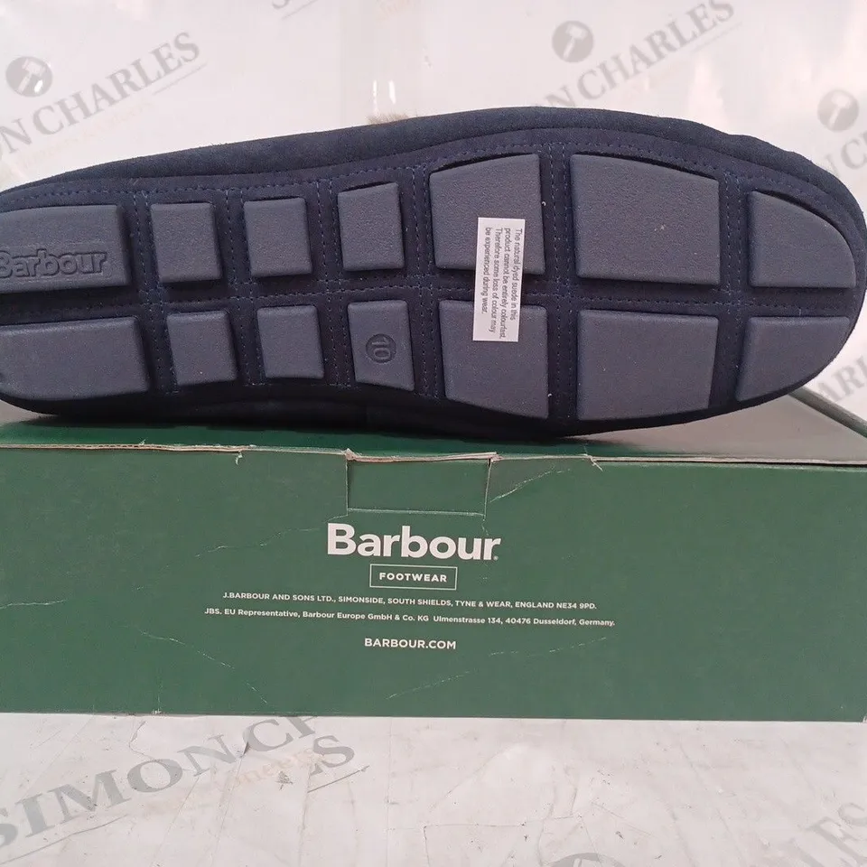 BOXED PAIR OF BARBOUR MONTY SLIPPERS IN NAVY UK SIZE 10