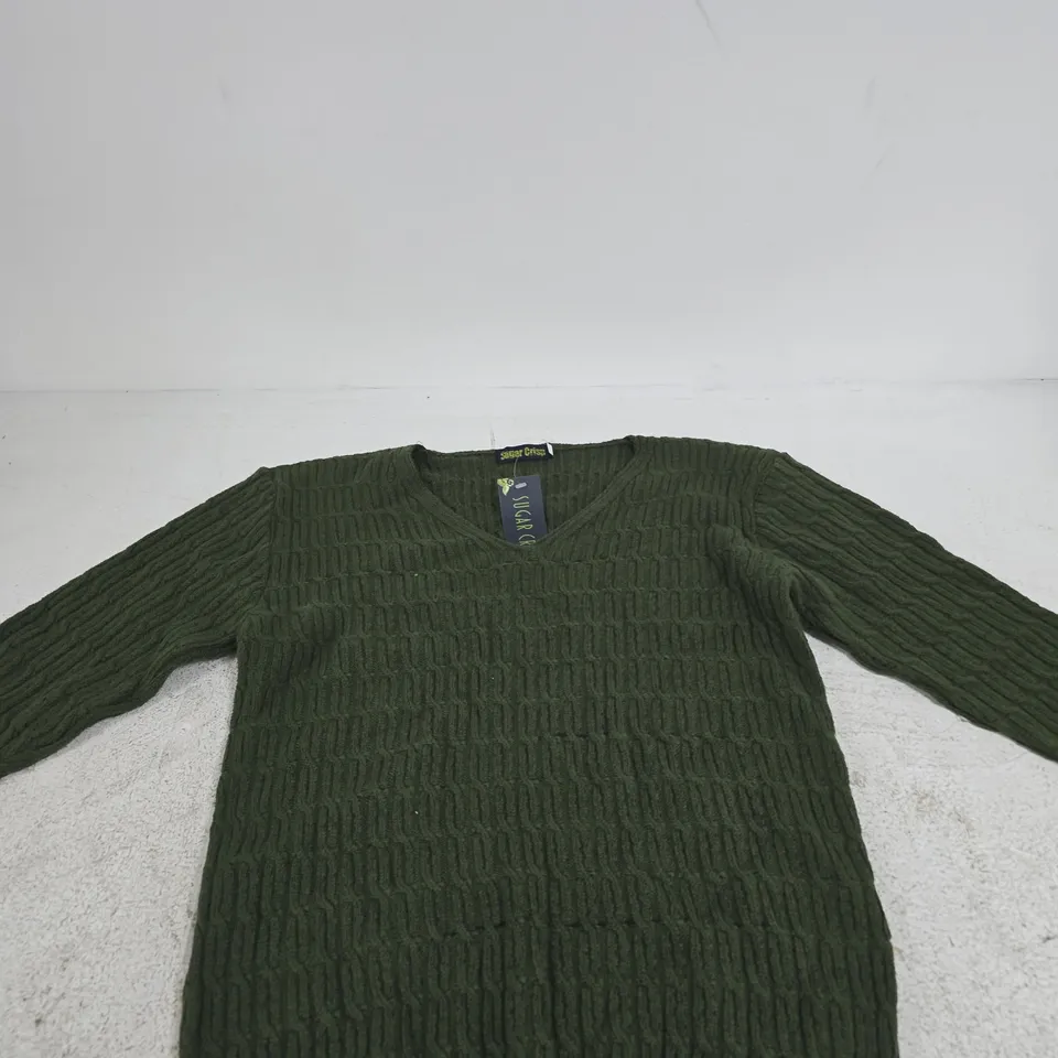 SUGAR CRUSH OLIVE GREEN KNIT JUMPER – UK L