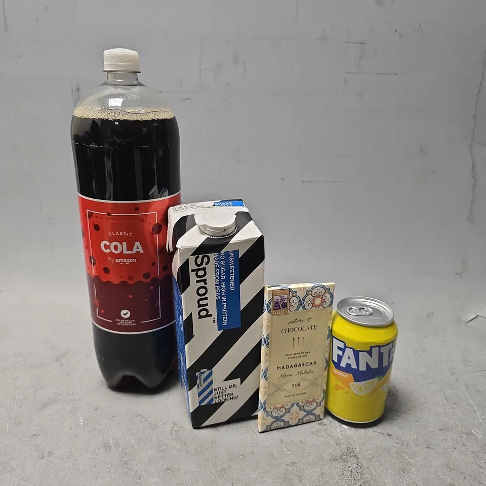 APPROXIMATELY 8 ASSORTED FOOD & DRINK ITEMS TO INCLUDE - AMAZON COLA , FANTA LEMON , SPROUD ETC
