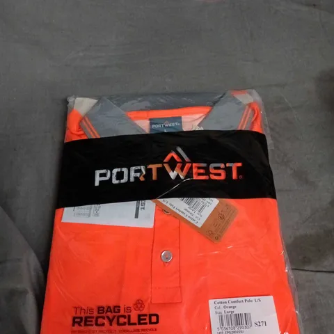 PORTWEST HI-VIS COTTON COMFORT POLO L/S – ORANGE – UK LARGE