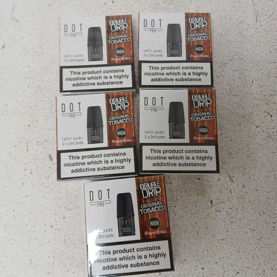 BOX OF APPROXIMATELY 45 ASSORTED E-CIGARETTES AND COMPONENTS TO INCLUDE:  DOT PRO REFILL PODS (DOUBLE DRIP TOBACCO)
