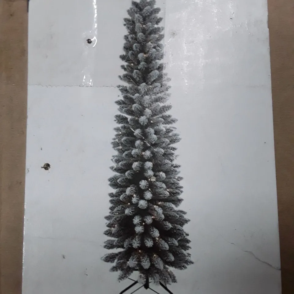 6FT PRE LIT FLOCKED PENCIL BLACK CHRISTMAS TREE RRP £79.99