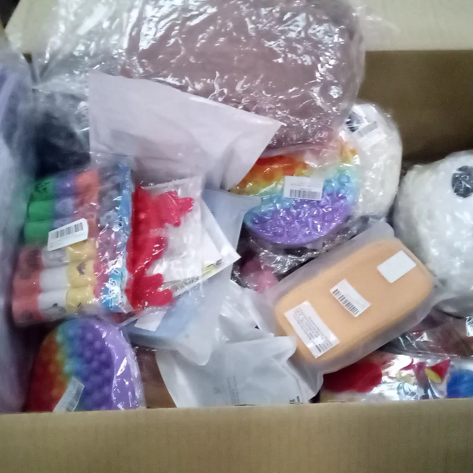 PALLET OF 6 BOXES CONTAINING ASSORTED ITEMS INCLUDING DESKTOP HEATER, STRESS TOYS, PENCIL CASE, JUMPSUIT, SUNHAT