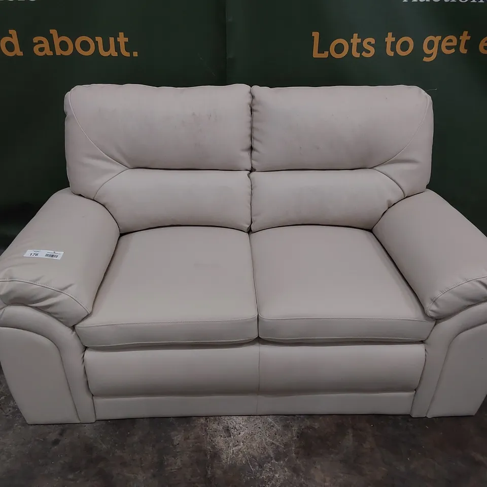 DESIGNER TWO SEATER SOFA CREAM LEATHER 
