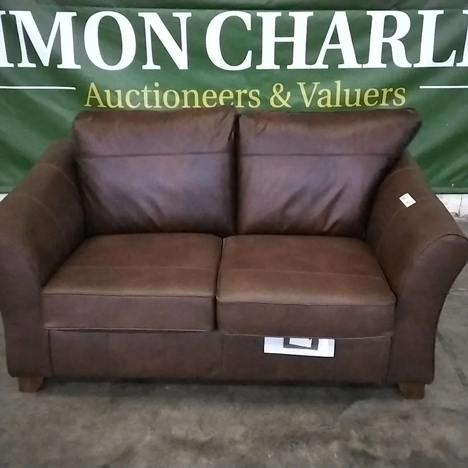 QUALITY BRITISH DESIGNER TAN LEATHER 2 SEATER SOFA