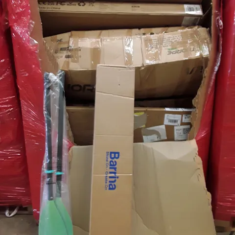 PALLET OF ASSORTED HOUSEHOLD GOODS AND PRODUCTS TO INCLUDE; TRAMPOLINE, PADDLES, BOXED FURNITURE ETC
