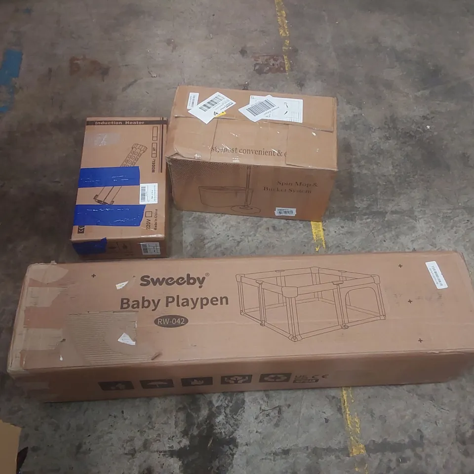 PALLET CONTAINING A LARGE QUANTITY OF ASSORTED ITEMS INCLUDING: INDUCTION HEATER, BABY PLAYPEN, SPIN MOP & BUCKET SYSTEM ECT
