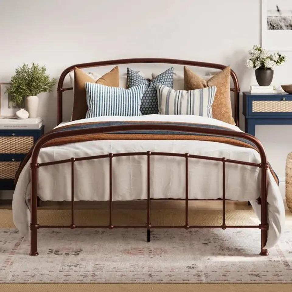 BOXED HALSTON DOUBLE BED FRAME - METALLIC COPPER (2 BOXES)