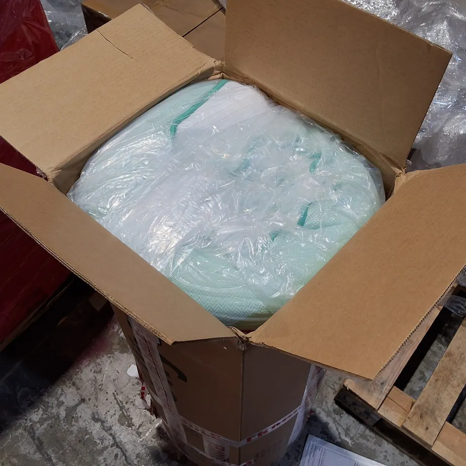 PALLET OF ASSORTED HOUSEHOLD ITEMS TO INCLUDE BAGGED AND ROLLED MATTRESSES, FAN LIGHT AND BED FRAME