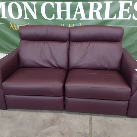 QUALITY ITALIAN DESIGNER ADRIANO POWER RECLINING THREE SEATER SOFA BURGUNDY LEATHER