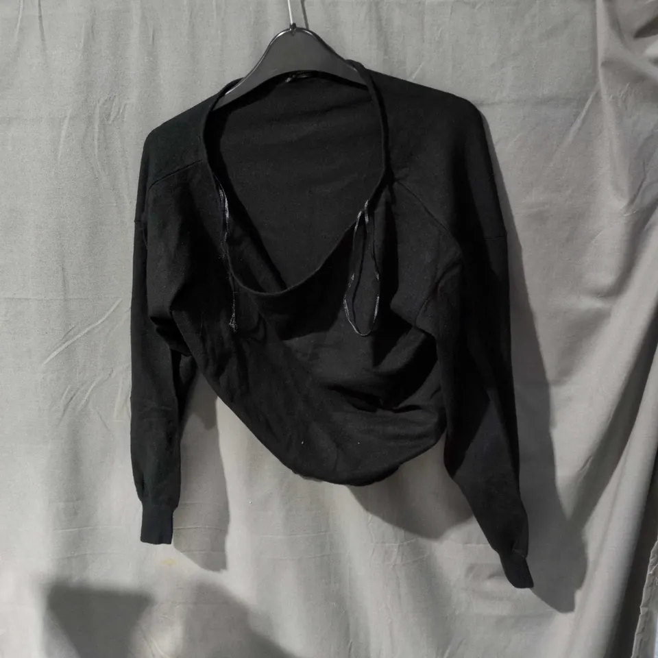 STRADIVARIUS BASICS BLACK DRAPED-FRONT TOP, UK M