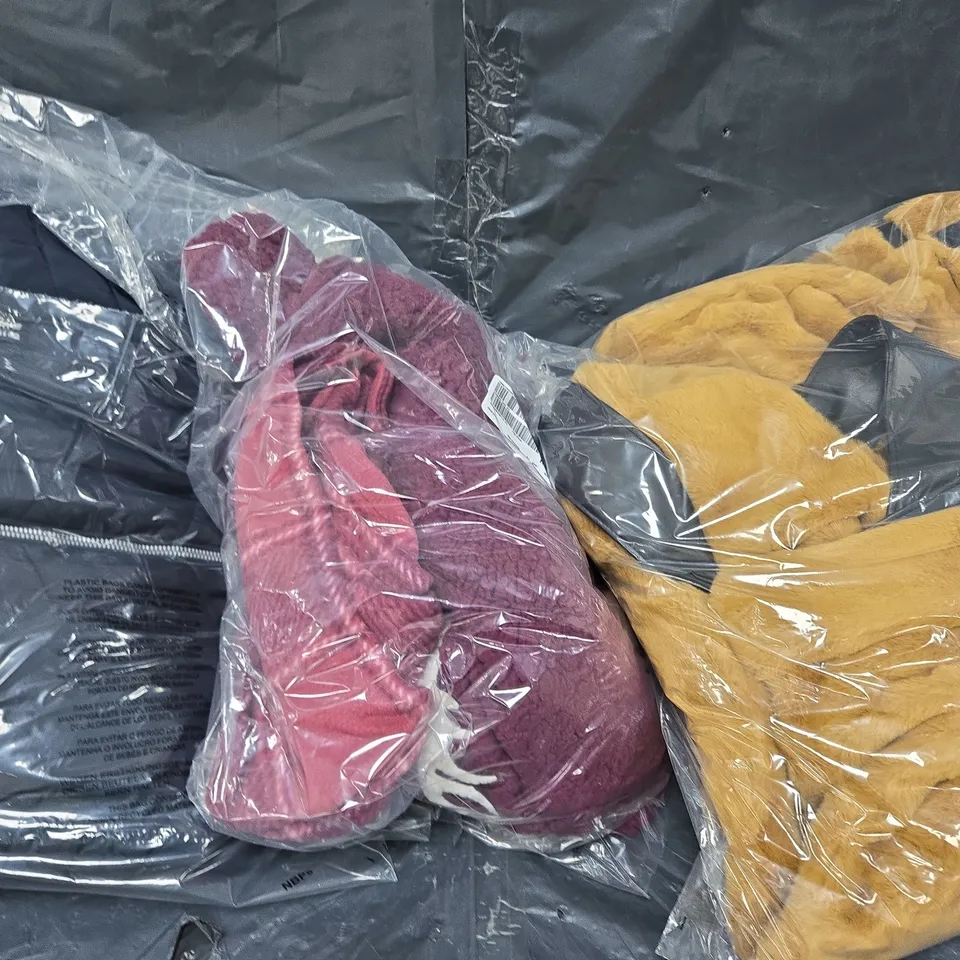 BOX OF APROX 8 ASSORTED CLOTHING AND HOUSEHOLD ITEMS IN VARIOUS STYLES. SIZES, AND COLOURS - COLLECTION ONLY