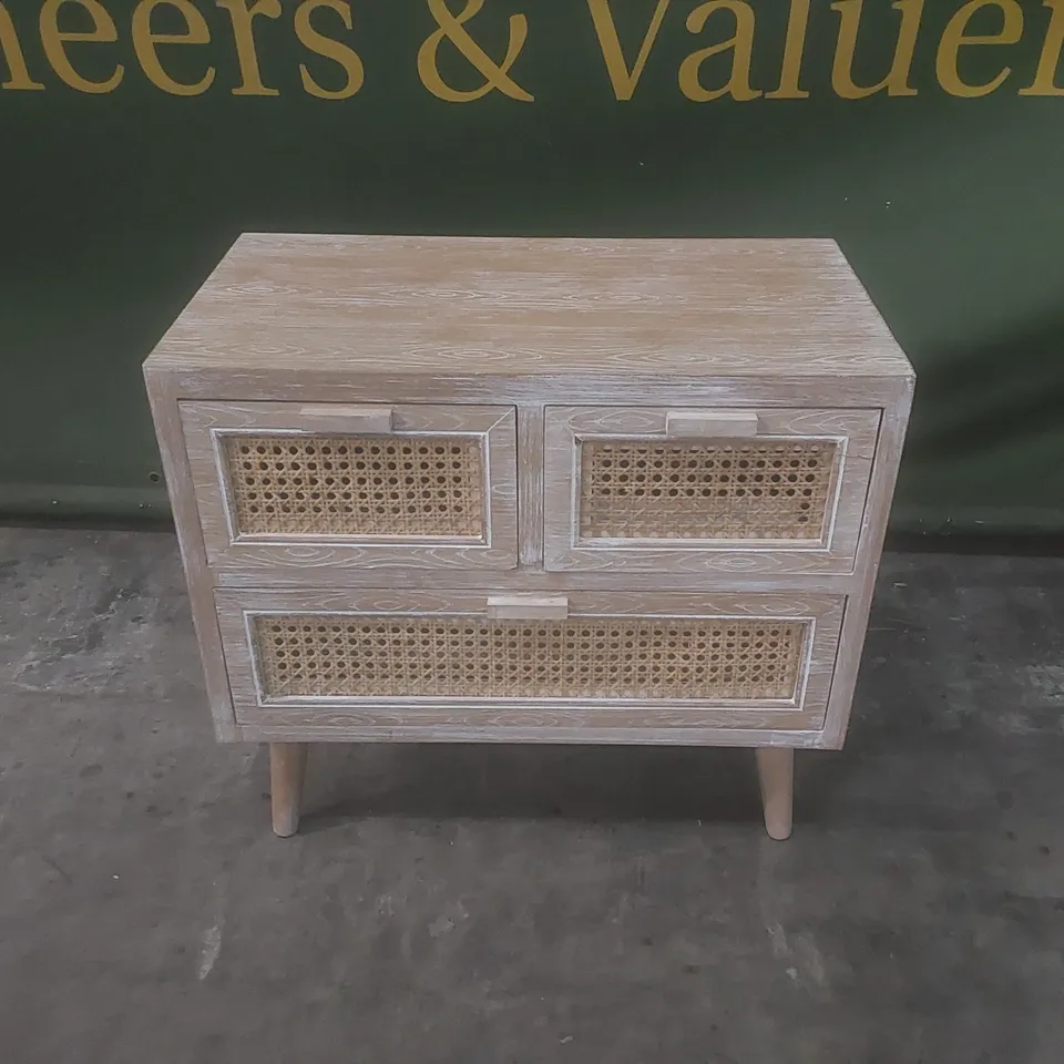 TOULOUSE WOOD AND RATTAN 3 DRAWER CABINET