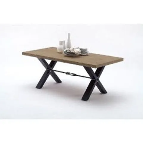 BRAND NEW & BOXED GAVI ACACIA GREY WOODEN DINING TABLE WITH METAL LEGS (2 BOXES)