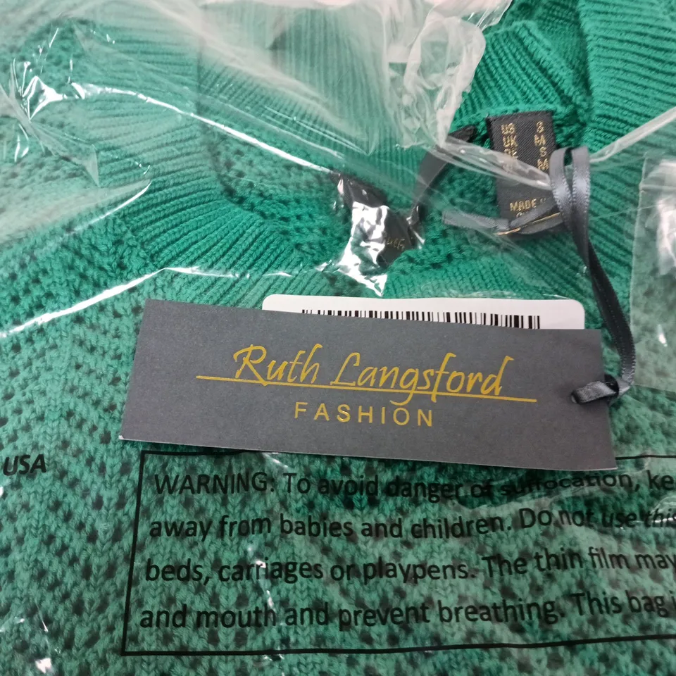 RUTH LANGSFORD FASHION GREEN KNIT CARDIGAN, UK M