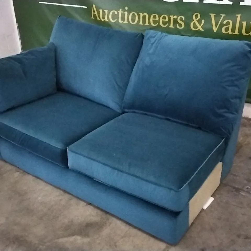 QUALITY BRITISH DESIGNER BLUE PLUSH FABRIC SOFA SECTION