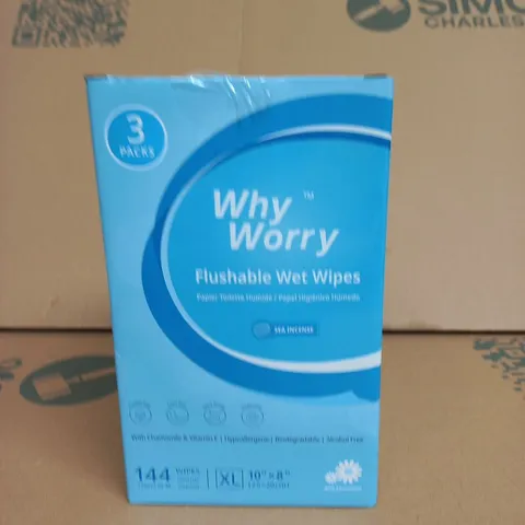 WHY WORRY FLUSHABLE WET WIPES – 3 PACK, 144 WIPES