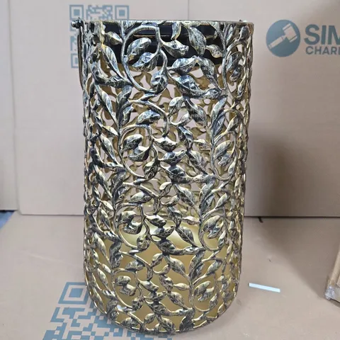 GARDEN STORIES OUTDOOR SOLAR LEAF PATTERN CYLINDRICAL LANTERN