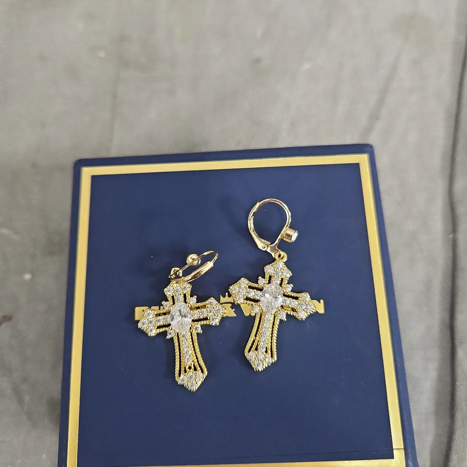 BUTLER & WILSON GOLD-TONE CROSS EARRINGS WITH CRYSTALS (PAIR)