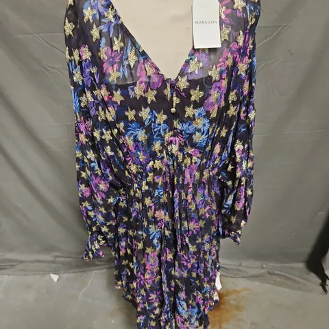 MONSOON LONG SLEEVE MIDI DRESS IN MIDNIGHT GOLD STAR SIZE 22
