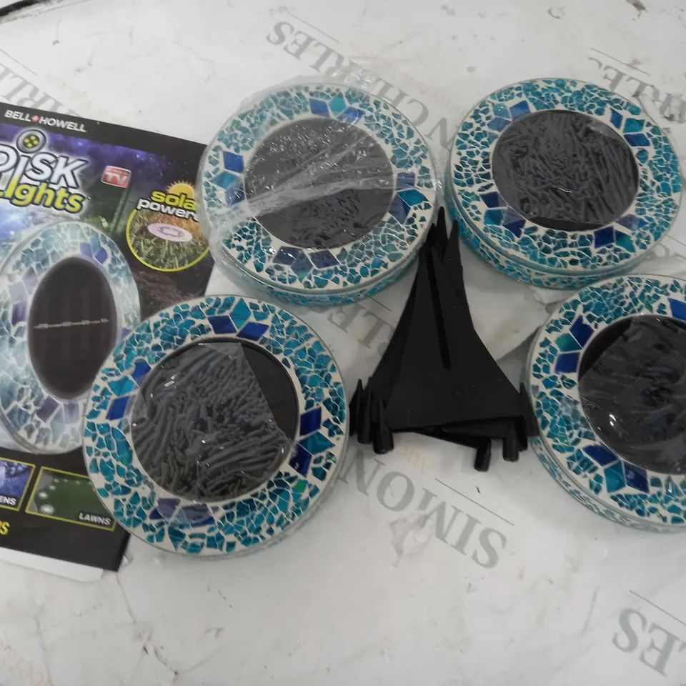 BELL & HOWELL SET OF 2 GLASS MOSAIC DESIGN SOLAR DISK LIGHTS