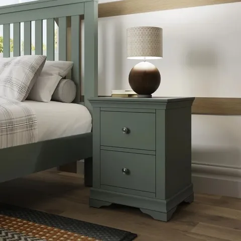 BOXED BULPITT 2 DRAWER BEDSIDE TABLE COLOUR: GREEN