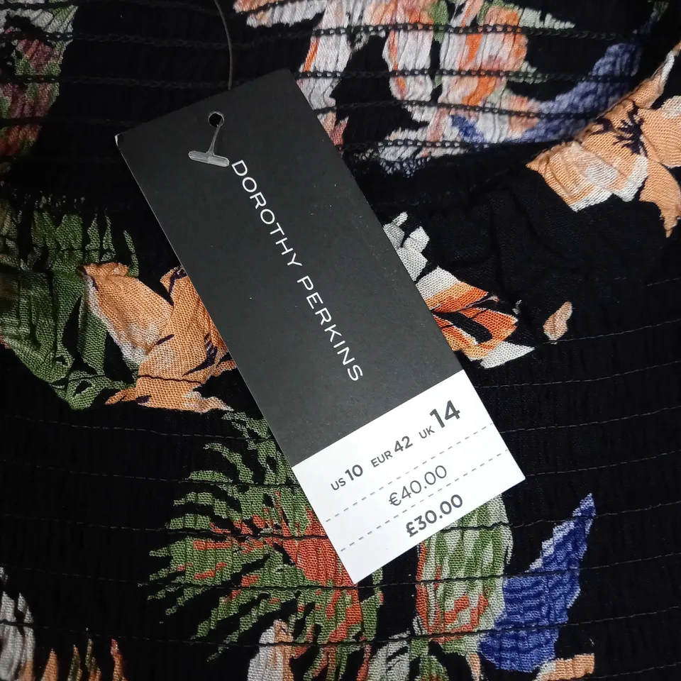 DOROTHY PERKINS BLACK/FLORAL PRINT TIERED MAXI DRESS - SIZE 14