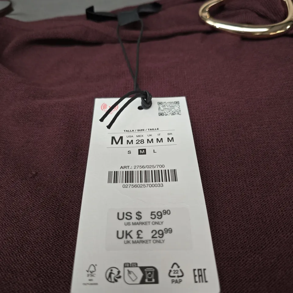 ZARA BURGUNDY KNIT DRESS, UK SIZE M 